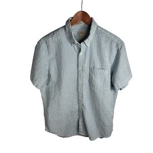 J. Crew Short Sleeve Yarn Dyed Seersucker Shirt Eric Blue Green Men's Size Large